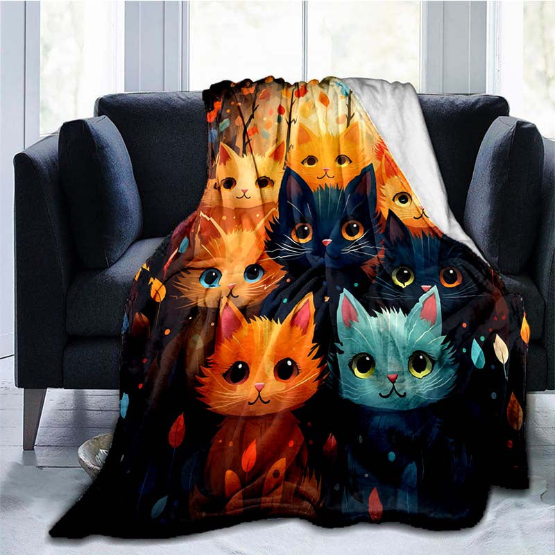 1pc Colorful Cute Cats Blanket for Home- Lightweight Flannel Throw for Sofa, Bed, Travel, Camping, Livingroom, Office, Couch, Chair, And Bed- Digital Printing Fleece Blanket with Soft And Warm Flannel Fabric