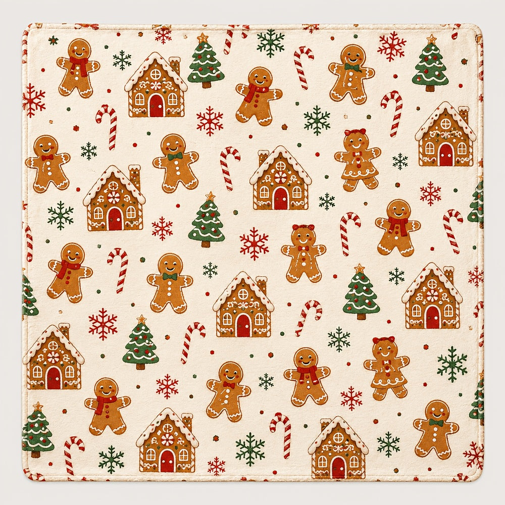 Blanket, Gingerbread Candy Christmas Blanket, Cream White Holiday Cartoon Style Soft Blanket, Living Room Sofa Bedroom Autumn And Winter Warm Home Decoration Blanket