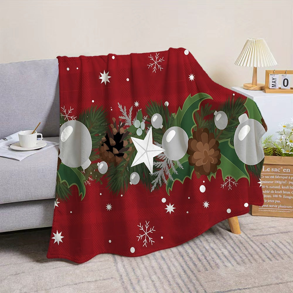 1pc Christmas Holiday Pinecone Snowflake Pattern Red Flannel Blanket, Soft Comfortable Warm, Winter Warm Blanket, Suitable for Living Room Sofa, Bedroom Sofa, Casual Reading, Home Relaxation, And Holiday Decor