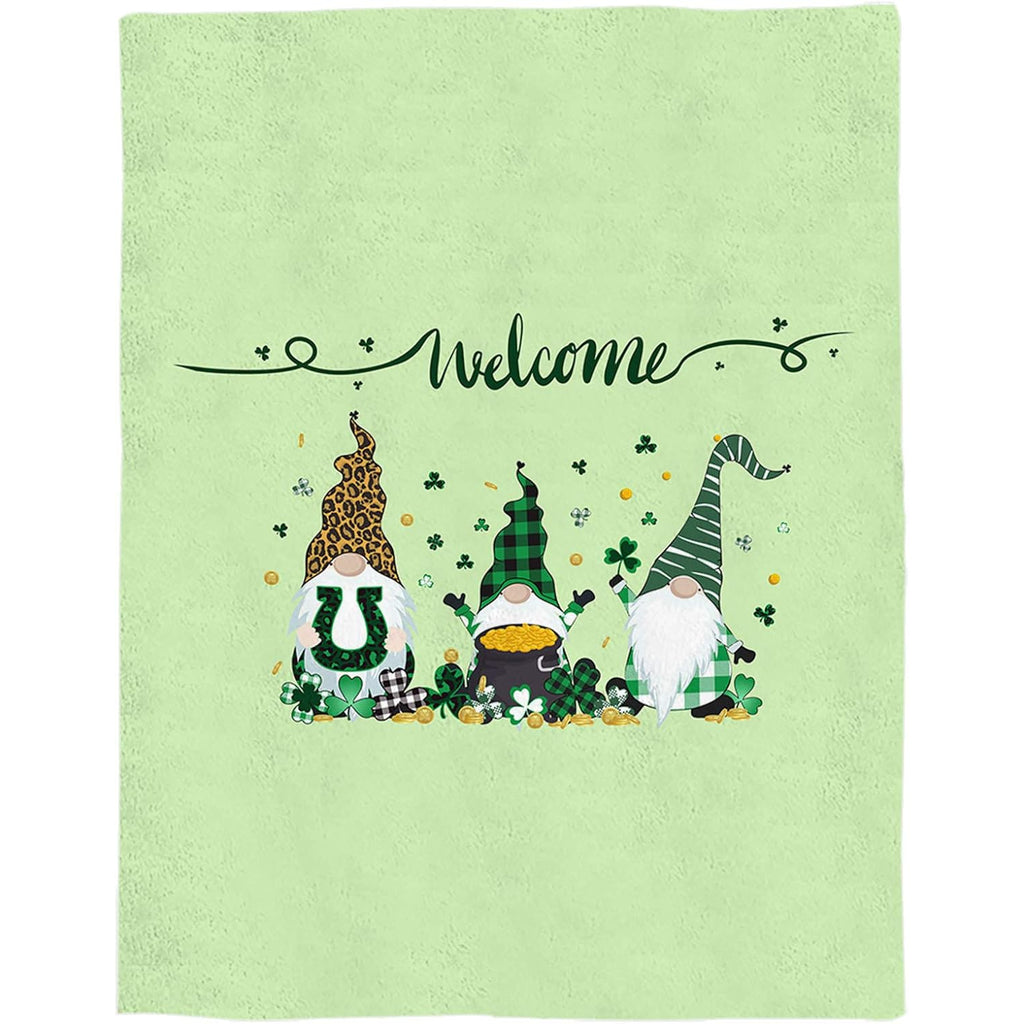 Throw Blanket Shamrock Gnomes St. Patrick's Day Blanket Spring Holiday Decorations Green Check Plaid Golden Coin Lightweight Soft Warm Cozy Blanket and Throws for Couch Bed Sofa 40x50