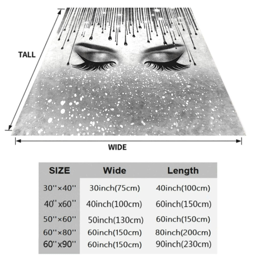 Fluffy Blanket, Shiny Silvery Eyelashes Print White Throw Blanket, Barefoot Bream Blanket, for Sofa Living Room Room Decoration, Winter Warm Blanket, 1pc
