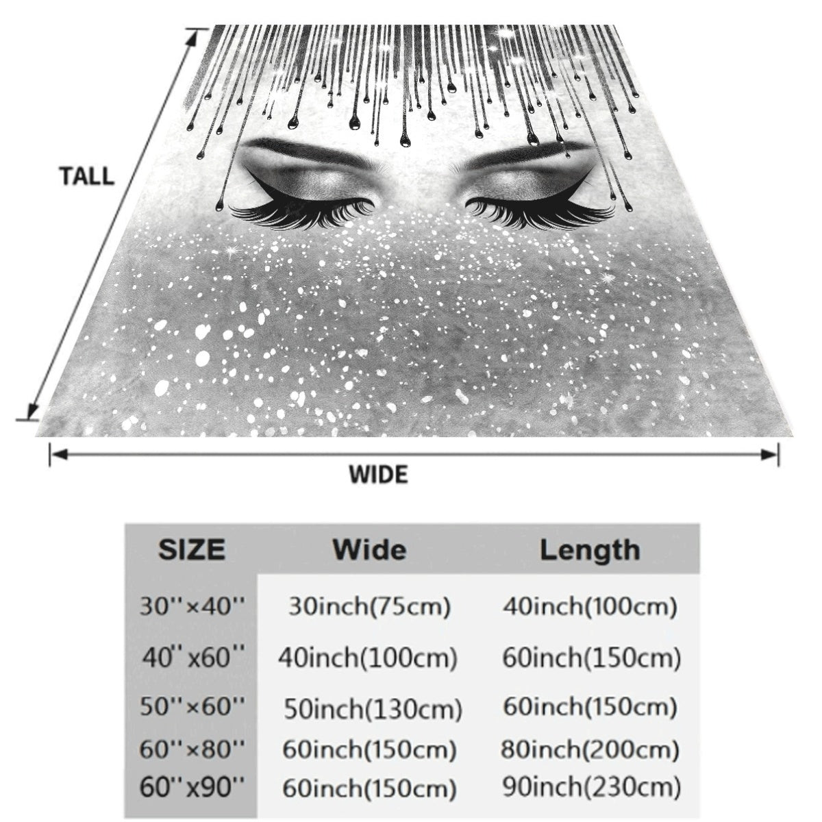 Fluffy Blanket, Shiny Silvery Eyelashes Print White Throw Blanket, Barefoot Bream Blanket, for Sofa Living Room Room Decoration, Winter Warm Blanket, 1pc