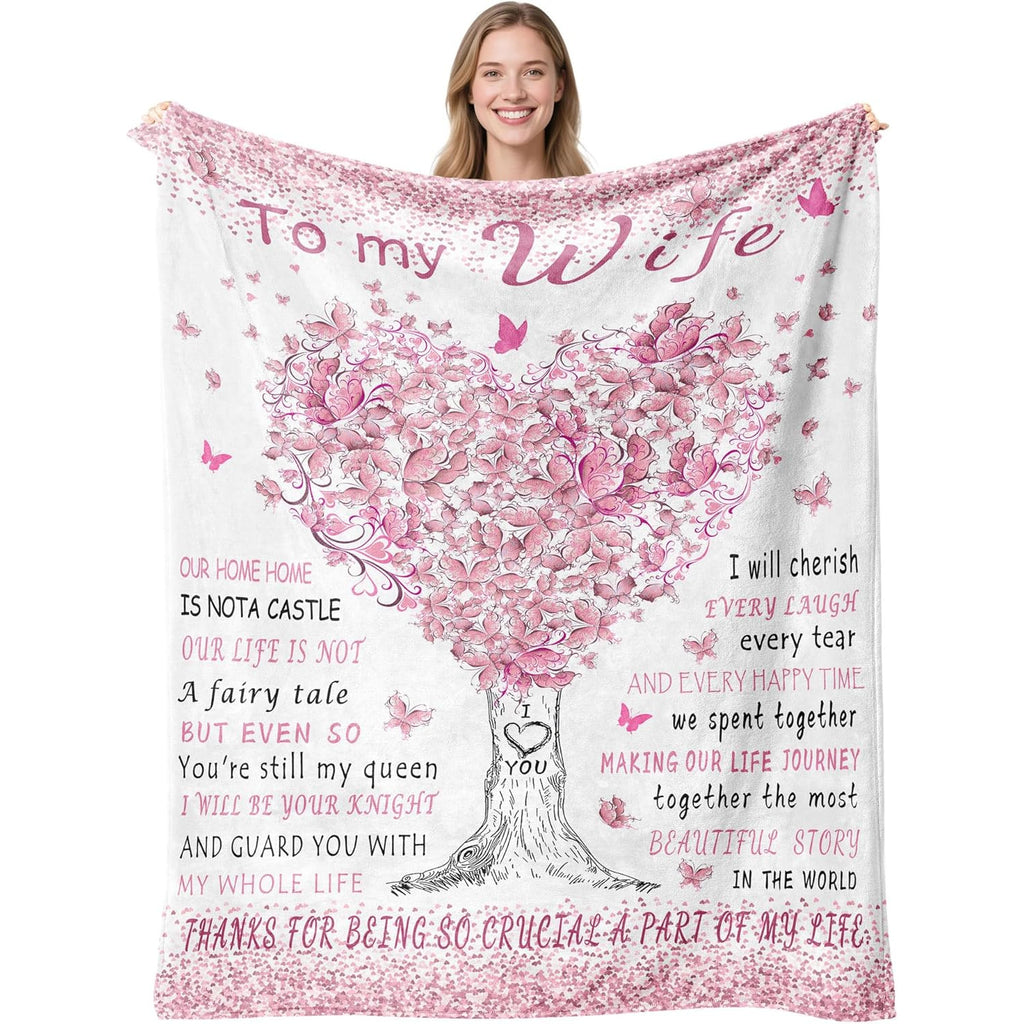 Birthday Gifts for Wife from Husband, Wife Birthday Gift Ideas, Wedding Anniversary Romantic Gifts for Women, Christmas& Valentines Day Gift for Wifey, to My Wife's Flannel Throw Blanket 80 X 60