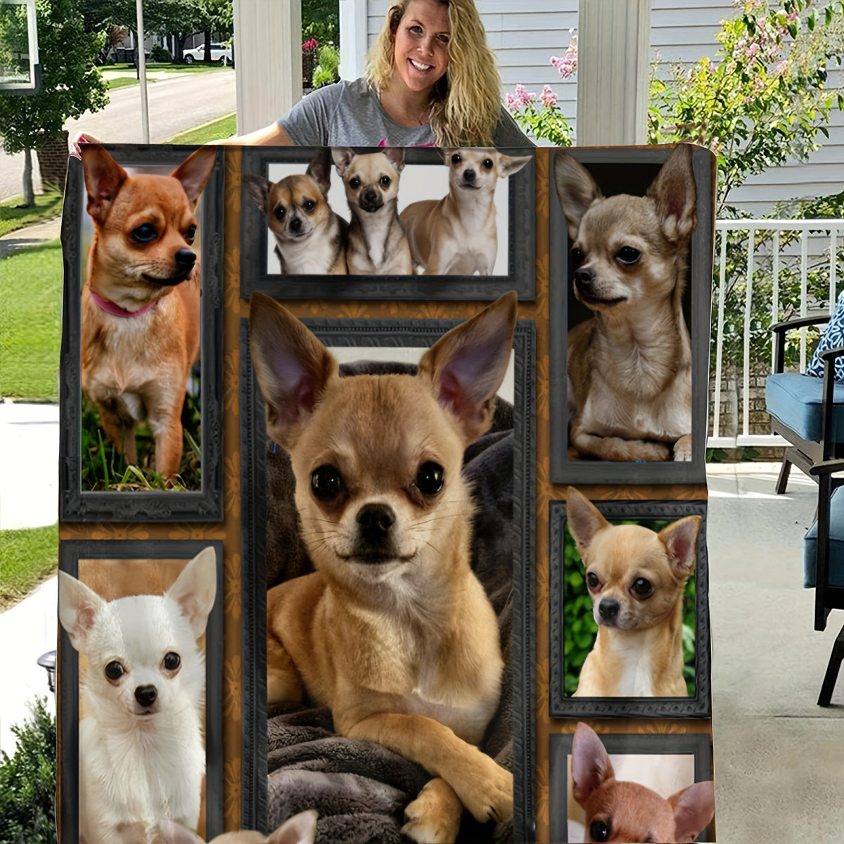 1pc Vintage Style Chihuahua Dog Print Flannel Blanket - Soft Warm All-Season Throw with Multi-Color Animal Design, Hand Wash Only for Couch Sofa Bed Office Camping Travel, Cozy Home Decor Gift, Dog Blanket, Durable Fabric, Pet Owners