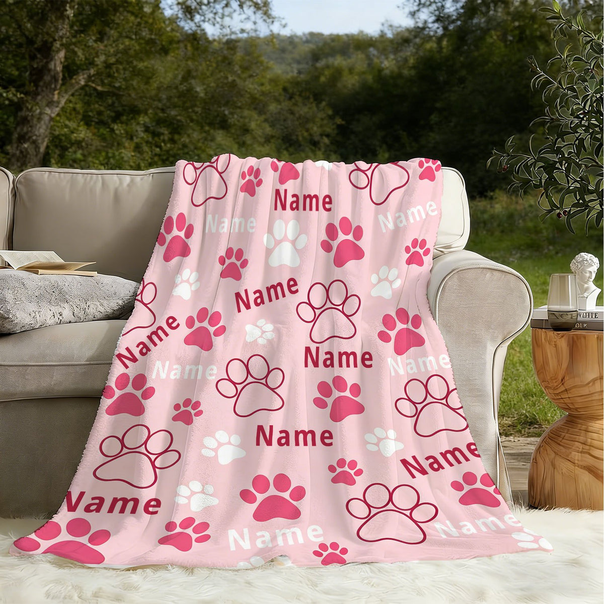Personalized Custom Name Blanket, Dog Paw Flannel Blanket, Plush Blanket Gift for Outdoor Enthusiasts, All-Season Gift Blanket Suitable for Home and Travel, Comfortable Personalized Blanket, Holiday Gift for Family and Friends