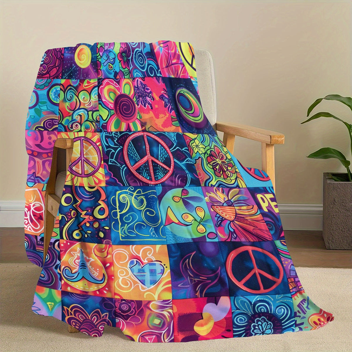 Heavyweight 280Gsm Flannel Throw Blanket Featuring a Soft, Cozy, Vintage 60S/70S Retro Psychedelic Tie-Dye Design in Multiple Colors (Blue, Pink, Green, Yellow, Purple, Red, Black, White) Suitable for Beds And Sofas