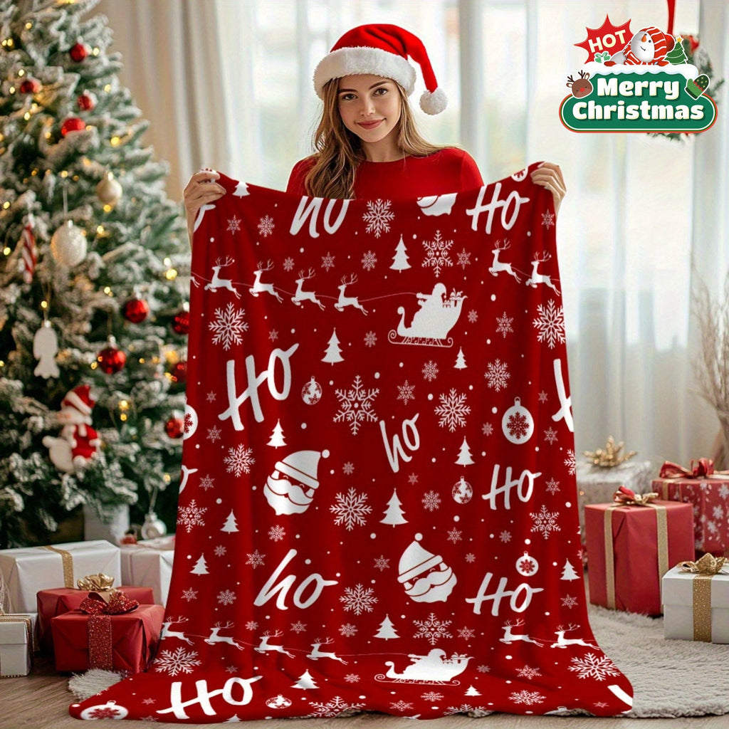 1pc, Santa Claus, Elk, Snowflake, Red Printed Flannel Blanket, Wholesale Blanket, Christmas Gift Blanket, Soft Warm Memorial Blanket, Unforgettable Moments, Camping, Travel, Car, Office Blanket, Home Decor
