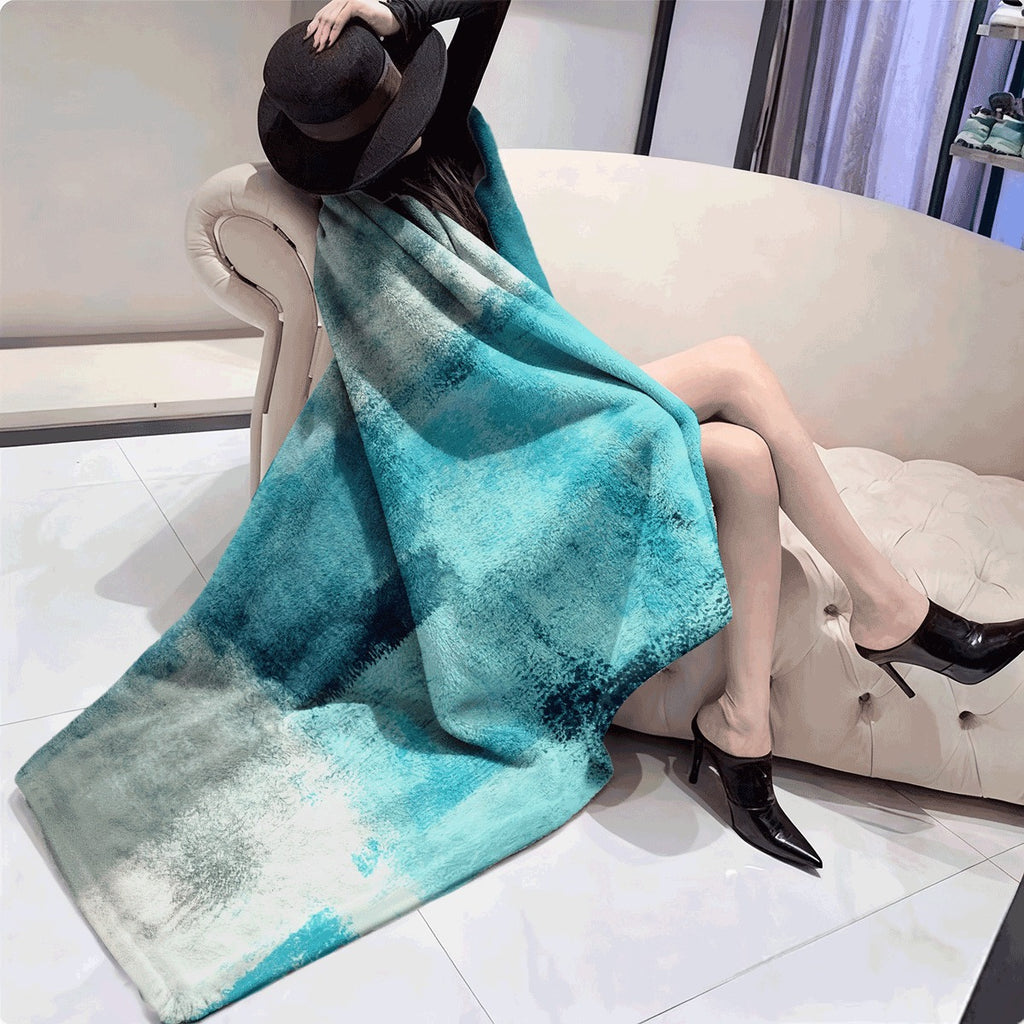 1pc Turquoise and Gray Modern Abstract Geometric Throw Blanket Soft Flannel Spread Suitable for Couch Sofa All-Season Lightweight Warm with Turquoise & Gray Contemporary Spread