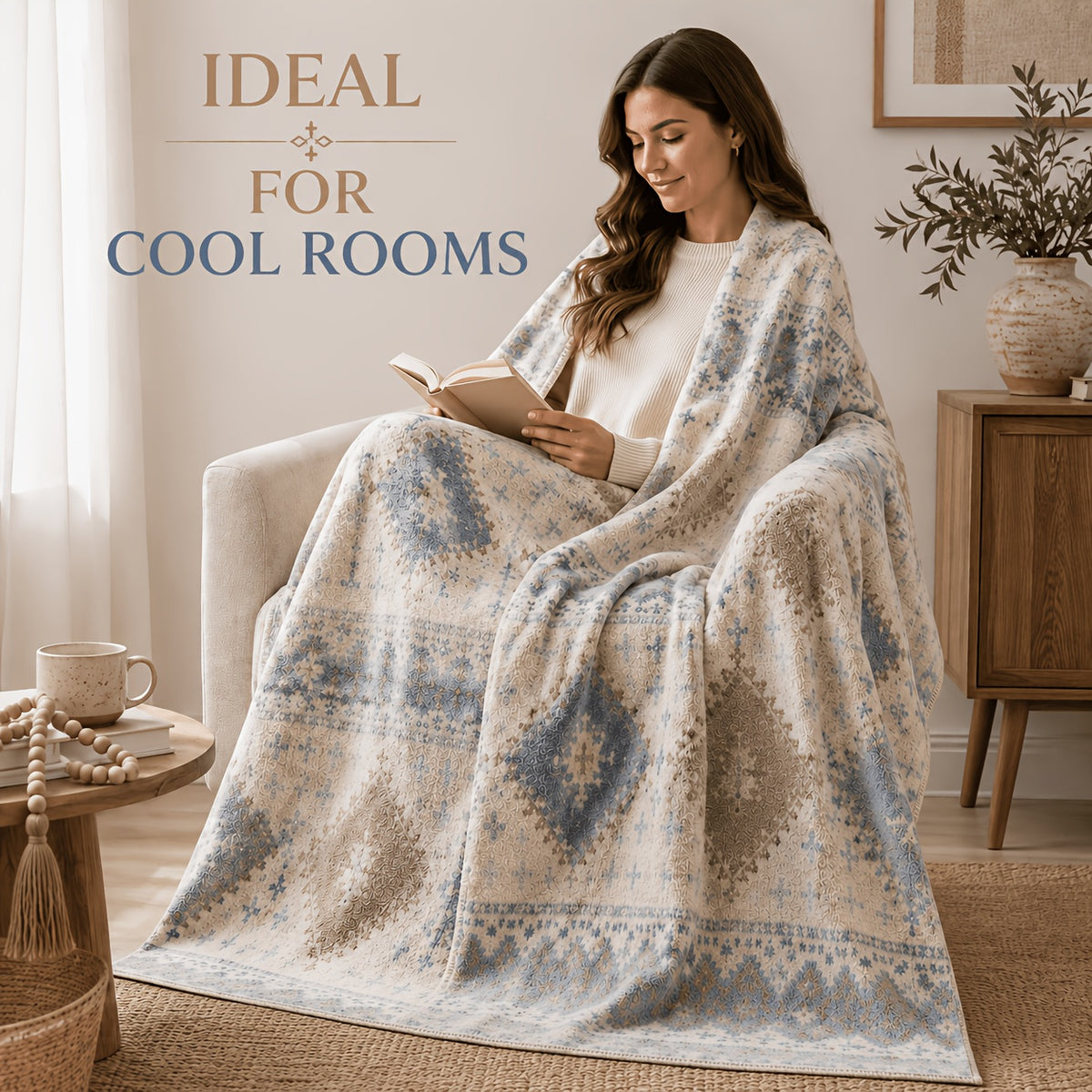 Blanket, Sandy Blue Rhombus Bohemian Flannel Blanket Autumn And Winter Warm Living Room Sofa Blanket Bedroom Blanket Lunch Break Air Conditioner Blanket