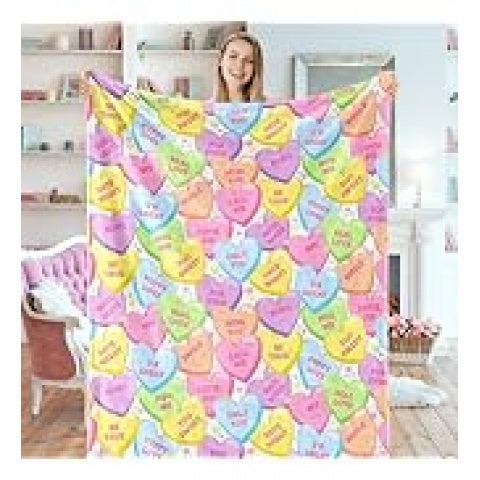 Valentine Fuzzy Blanket Love Heart Throw Blanket Red Cozy Flannel Blanket for Home Bed Sofa Couch Chair, 50 X 60 Inch