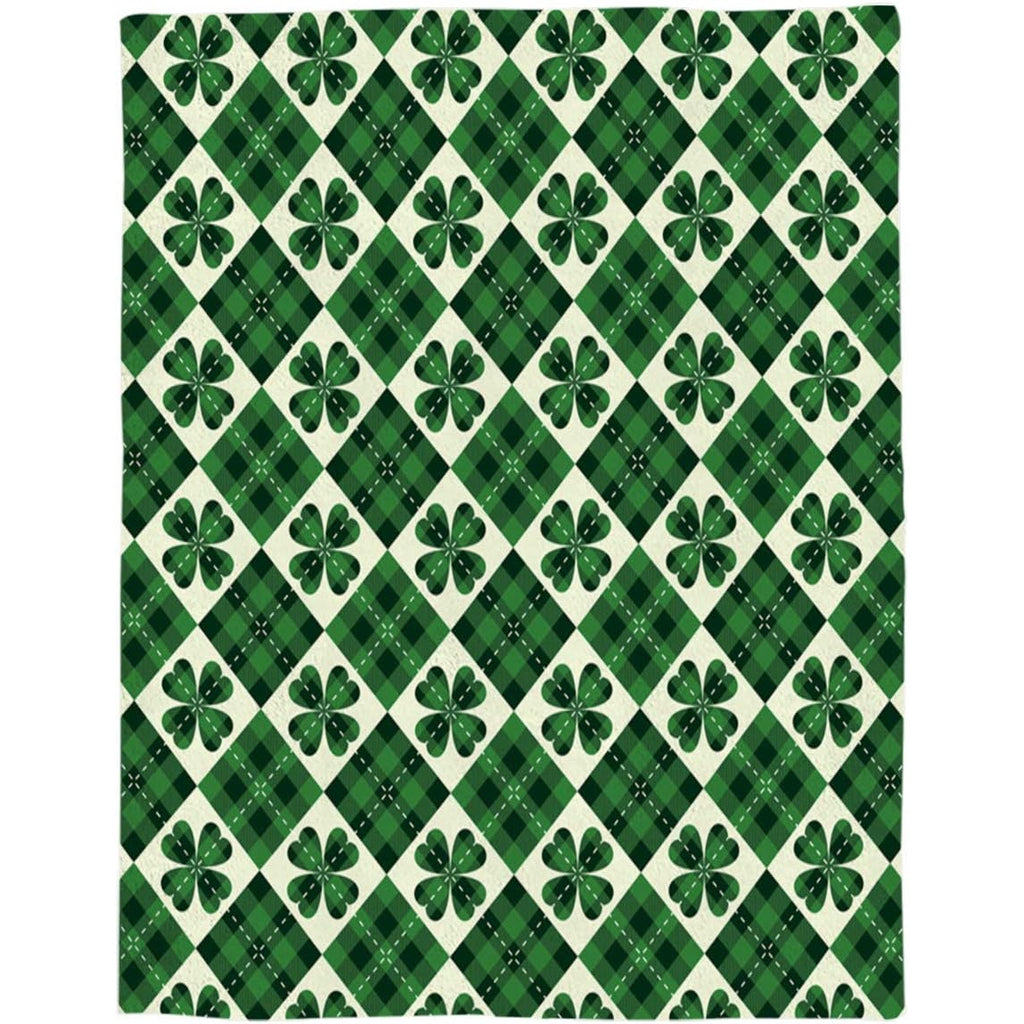 Flannel and Microfiber Soft Bed Throws Blanket | St. Patrick'S Day Scottish Checked Four-leaf Clover, All Season Warm, Lightweight, 39x49 inch for Living Room/Bedroom Decor