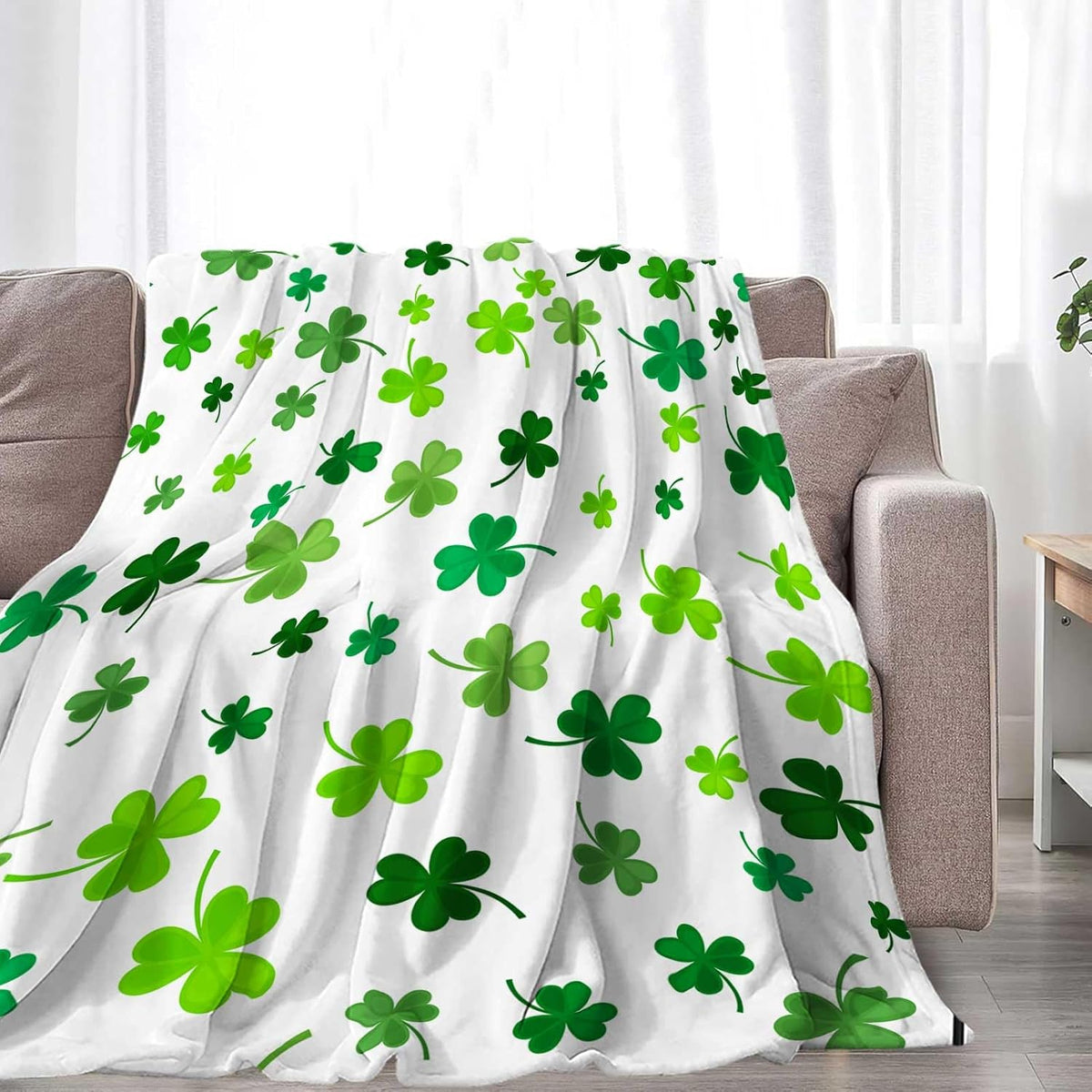 St. Patrick'S Day Cozy Blanket - Soft Flannel Throw for Couch, Microfiber Cover in Irish Green with Clover Design, Perfect for Spring, 50X60 Inches