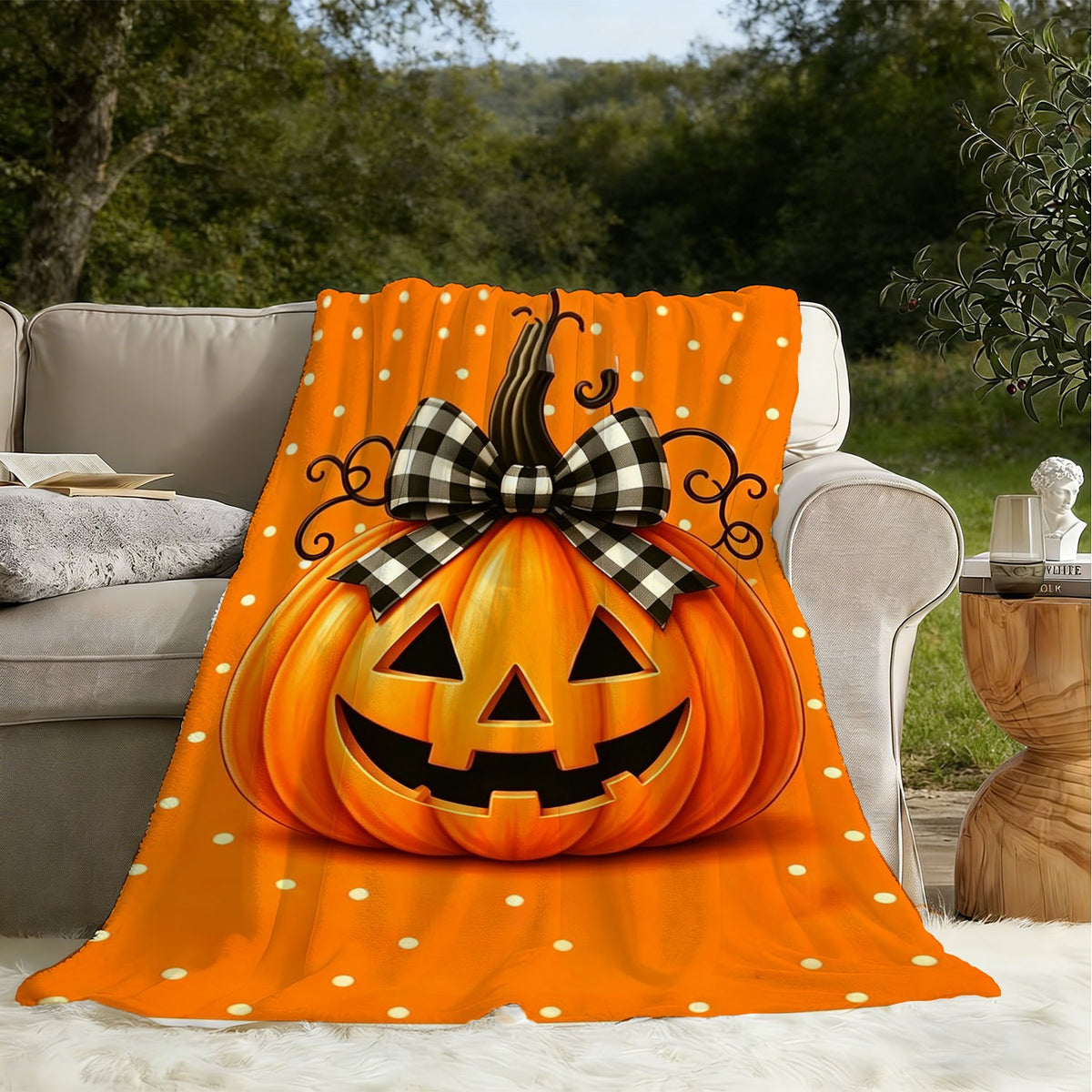 Halloween Fleece Blanket, Soft And Comfortable Throw, Enormous Pumpkin Pattern, Suitable for Office, Sofa, Living Room, Warm Decorative Item, Home Holiday Decor Gift