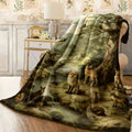 1pc Enchanted Forest Flannel Blanket with Fox Deer Butterfly & Wildlife Cozy Soft Nature Scene Print for Sofa All-Season Warm Plush Flannel Throw