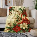 1pc Christmas Red And White Floral And Gift Box Pattern Cream-Colored Flannel Blanket, Christmas Winter Body Blanket, Soft Plush All-Season, Suitable for Weekend Sofa Naps, Home Afternoon Rest, And Movie Entertainment