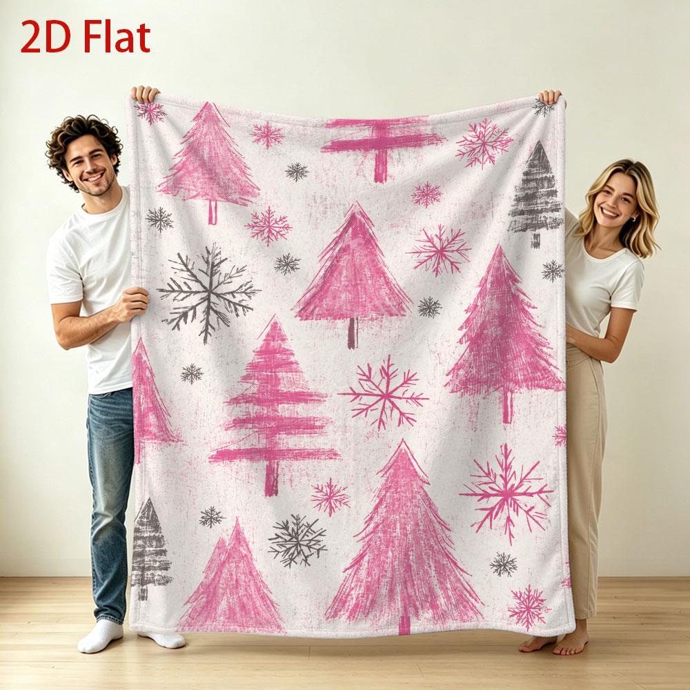 Comfort Blanket, Pink Christmas Tree Snowflake Print, Soft Blanket, Suitable for Sofa Living Room, Winter Holiday Decoration