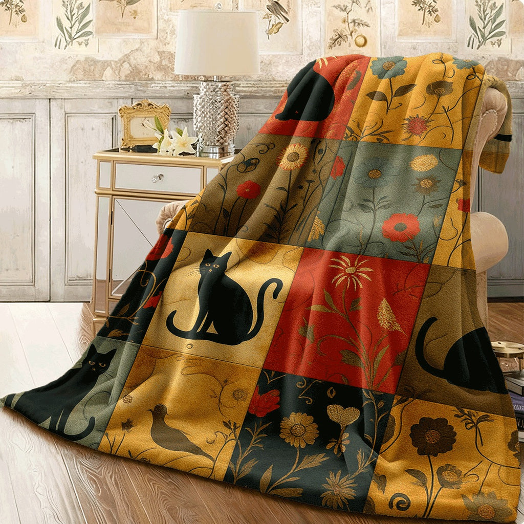1pc Cat-Themed Patchwork Digital Print Fleece Blanket Made of 100% Fiber Suitable for All Seasons Lightweight And Warm Perfect for S Sofas And More Showcasing a Cute Style That Conveys a H