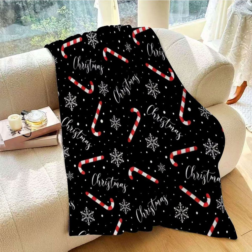 Christmas-Themed Blanket, Warm in Winter, Fluffy, Thickened Snowflake Candy Bar Pattern Sofa Blanket, Bedroom Decorative Blanket, Holiday Gift, Soft And Comfortable