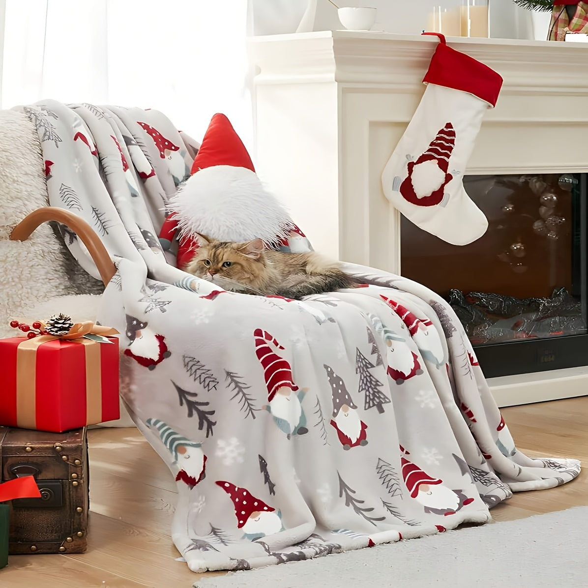1 Luxury Christmas Hat Christmas Tree Christmas Elements Snowflake Print Plush Blanket Throwing Blanket Cover Blanket School Season Back to School Season Christmas Thanksgiving New Year Birthday Perfect Gift for Men and Women Sofa