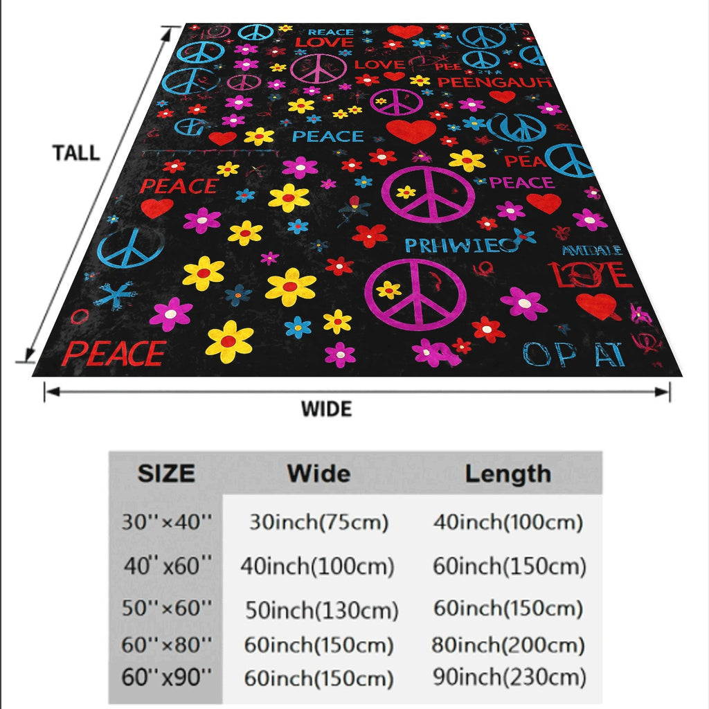 1pc Cozy Love & Peace Graffiti Flannel Throw Blanket Soft, Reversible for All Seasons Perfect for Couch,, Travel Available In Multiple Sizes
