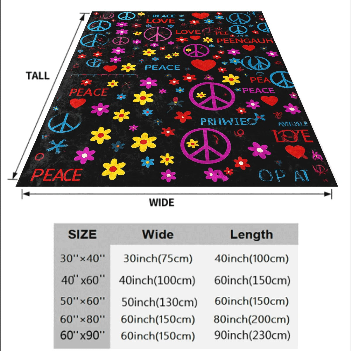 1pc Cozy Love & Peace Graffiti Flannel Throw Blanket Soft, Reversible for All Seasons Perfect for Couch,, Travel Available In Multiple Sizes