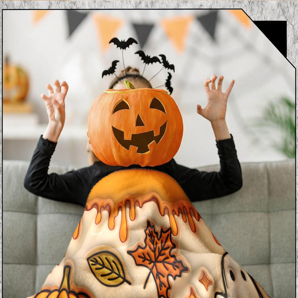 1pc 3D Embossed Ghost Pumpkin Maple Leaf Halloween Theme Flannel Blanket - Large Size, Soft, Lightweight, And Warm, Suitable for All Seasons - Perfect for Bed, Sofa, Office, Camping, And Travel - Ideal Choice for Blankets, Perfect Gift for Family