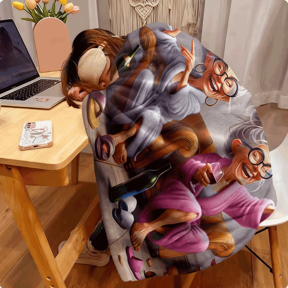 1pc Contemporary Flannel Throw Blanket with Confident Women Print, All-Season Cozy Polyester, Digital Print Versatile Blanket for Napping, Sofa & Travel Ideal Gift for Grandma & Family