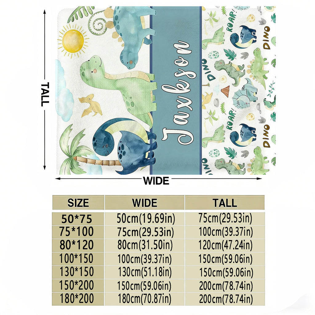 Personalized Custom Name Blanket, Outdoor Enthusiast Gift Plush Blanket, All-Season Universal Gift Blanket, Cartoon Little Dinosaur Fleece Blanket, Suitable for Home And Travel, Comfortable Personalized Blanket