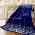 1pc Paisley Pattern Flannel Throw Blanket Soft, Tear-Resistant, Reversible Bohemian Style for Couch, Nap, Travel, and Camping Blue and White Multipurpose Blanket for All Seasons, Camping Acce