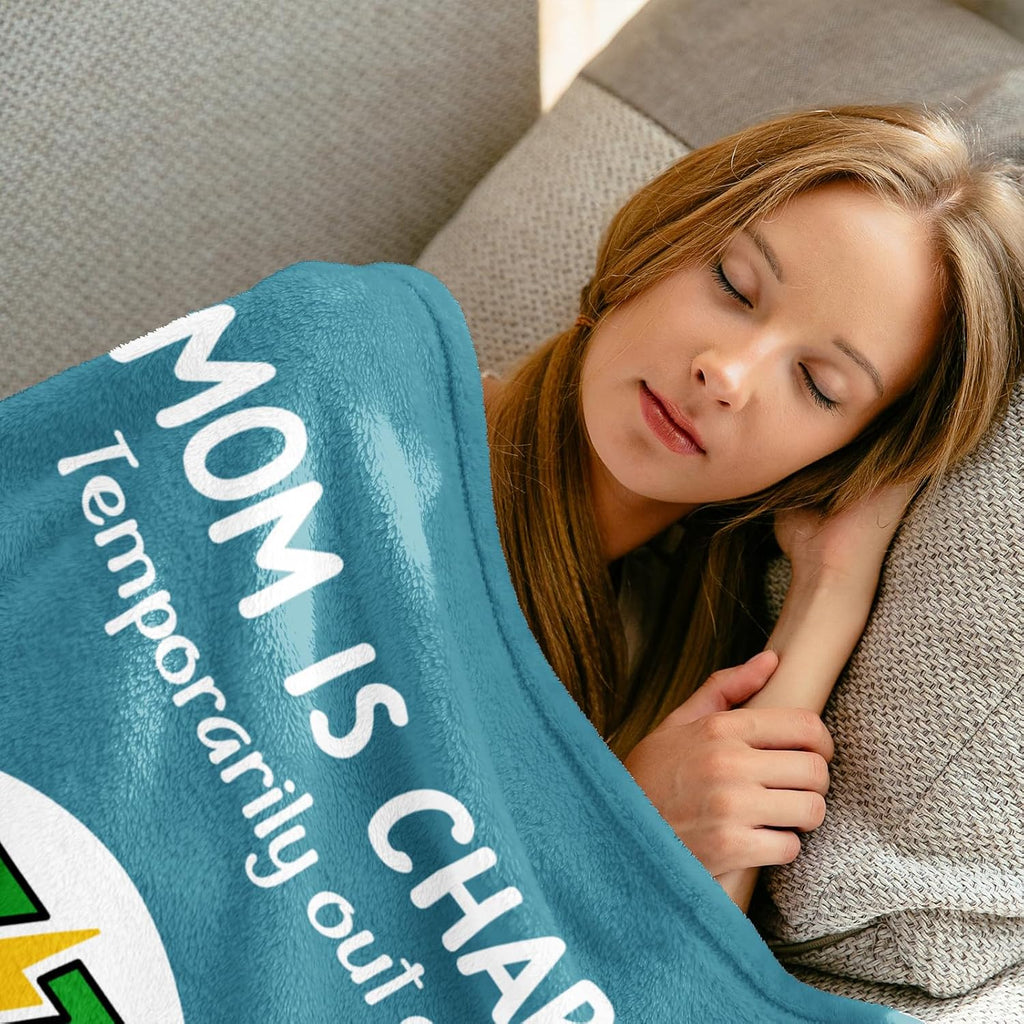 Craftique Humorous Presents for Mother'S Birthday And Valentine'S Day - Mom Is a Charging Blanket - Gifts for New Mothers, an Ultra-Soft Throw Blanket for Napping And Travel, Measuring 60 by 50