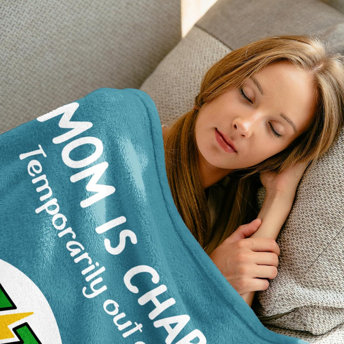 Craftique Humorous Presents for Mother'S Birthday And Valentine'S Day - Mom Is a Charging Blanket - Gifts for New Mothers, an Ultra-Soft Throw Blanket for Napping And Travel, Measuring 60 by 50
