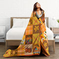 1pc Autumn-Themed Pumpkin and Gnome Print Flannel Blanket, Soft, Comfortable, and Warm, Orange-Yellow Plaid Design, Durable Plush Surface, All-Season Bed Blanket, Warm Throw Blanket, Multiple Sizes Available, Suitable for Living Room Sofas