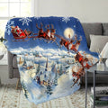 1pc Santa Sleigh And Reindeer Night Sky Flying Snow Scene Flannel Blanket, Soft Comfortable Warm, Blue Winter Design, All-Season Sofa Blanket, Warm Cover Blanket, Multiple Sizes Available, Suitable for Living Room Sofa, Bedroom, Reading Corner