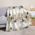 1pc Christmas Pinecone And Golden Ball Decorative Flannel Blanket, Soft Comfortable Warm, White And Golden Design, All-Season Sofa Blanket, Warm Cover, Multiple Sizes Available, Suitable for Living Room Sofa, Bedroom, Reading Corner