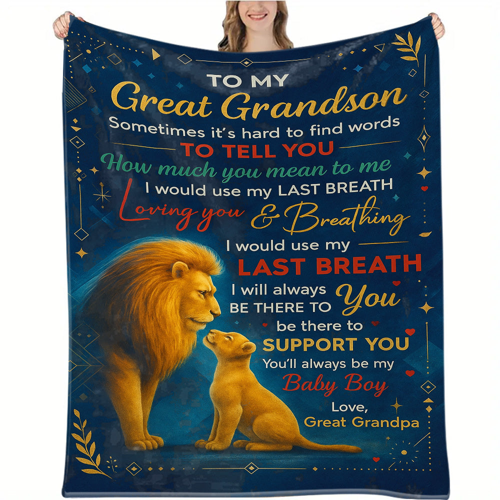 A Heartfelt Blanket Featuring Messages from His Great-Grandfather, Perfect for Birthdays, Holidays, Or Any Special Event to Convey Love And Support
