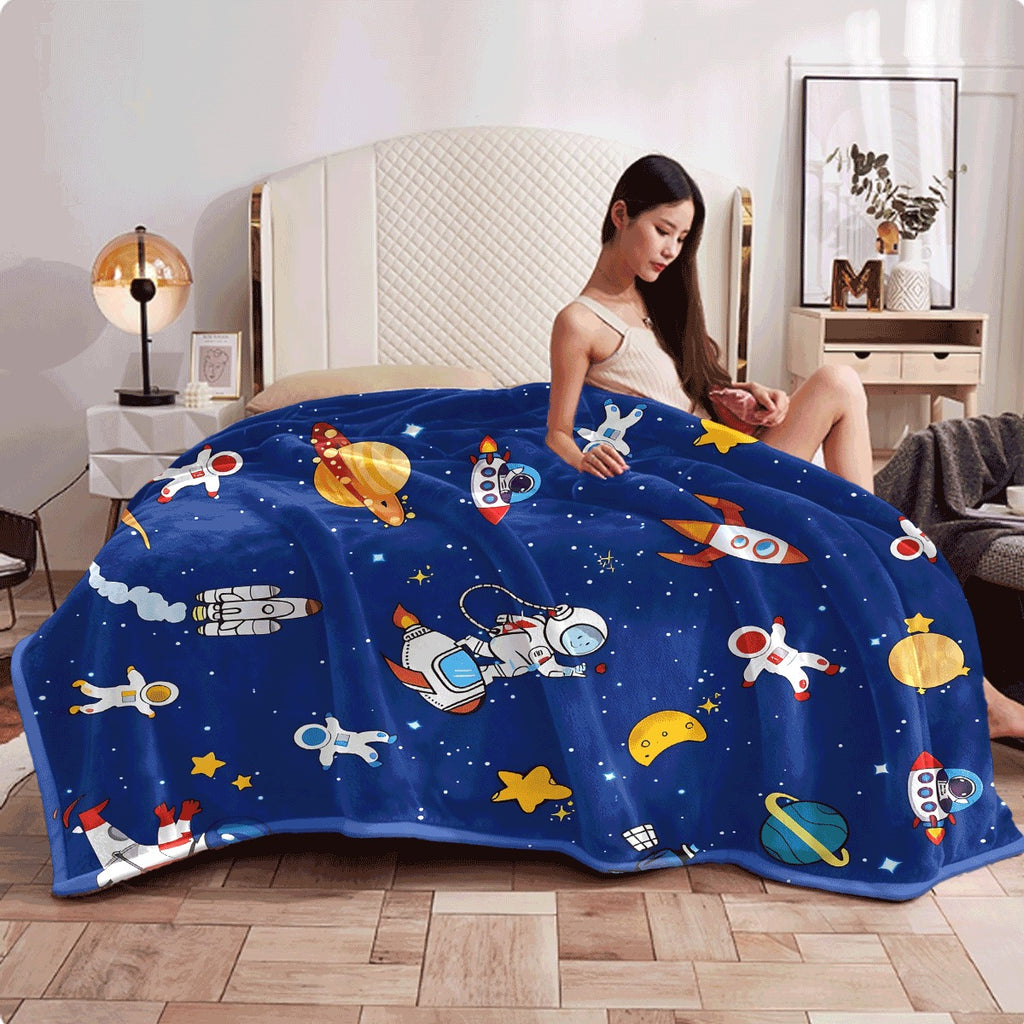 1pc Flannel Blanket Cartoon Space Flying Saucer Soft Warm Comfortable Sofa Office Blanket Small Throw Blanket Lunch Break Blanket Halloween Christmas Gift