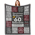 1pc 60th Birthday Gift for Men - German Text & Number 60 Design Soft Flannel Throw Blanket - 60 Year Milestone Keepsake for Dad, Husband - All-Season or Couch Cover - Machine Washable 60th Birthday Party Decorations