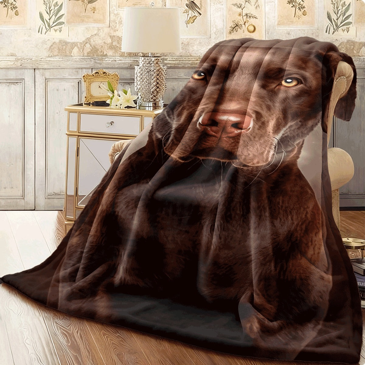 1pc Asian-Influenced Flannel Throw Blanket with Labrador Dog Print Soft Warm Versatile for Sofa Office And Travel Ideal Christmas Or Birthday Gift Polyester All-Season Animal
