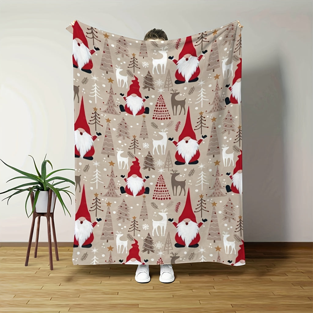A Christmas Elf-themed Flannel Blanket Is Printed with Christmas Elves, Reindeer, and Christmas Tree Elements. The Flannel Is Soft and Skin-friendly, Creating a Cozy and Exclusive Atmosphere for Holiday Enthusiasts