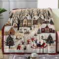 1pc 2D Flat Printing Christmas Snowscape Blanket, Soft Fleece Blanket, Beige And Red Design, All-Season Warm Throw, Multiple Sizes Available, Suitable for Living Room Sofa, Bedroom Headboard, Balcony Leisure, Holiday Decor, And Reading Nook