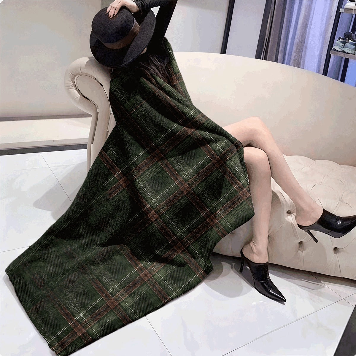 1pc Green And Brown Plaid Pattern Flannel Blanket Classic Checkered Design Soft Warm Throw for Sofa Cozy All-Season Plaid Flannel Material Retro Style Home Decor Accessory
