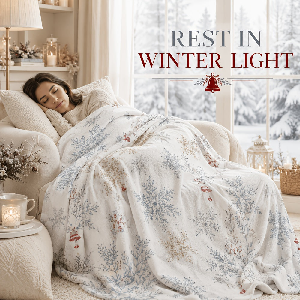 Blanket, White Snowflake Christmas, Blanket Autumn and Winter Warm Living Room Sofa Blanket Bedroom Blanket Lunch Break Air Conditioning Blanket