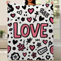 Couples' Cozy Flannel - Soft Pink & Black Love & Hearts Print All-Season Suitable for Romantic Nights, Valentine's Gift, Winter Warmth - Durable & Easy-Care for Sharing, Contemporary for Cold Nights, Christmas