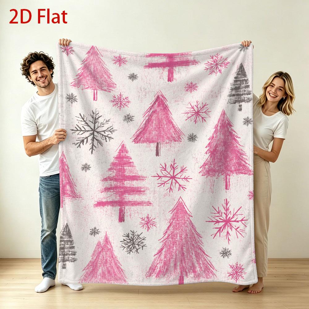 Comfort Blanket, Pink Christmas Tree Snowflake Print, Soft Blanket, Suitable for Sofa Living Room, Winter Holiday Decoration