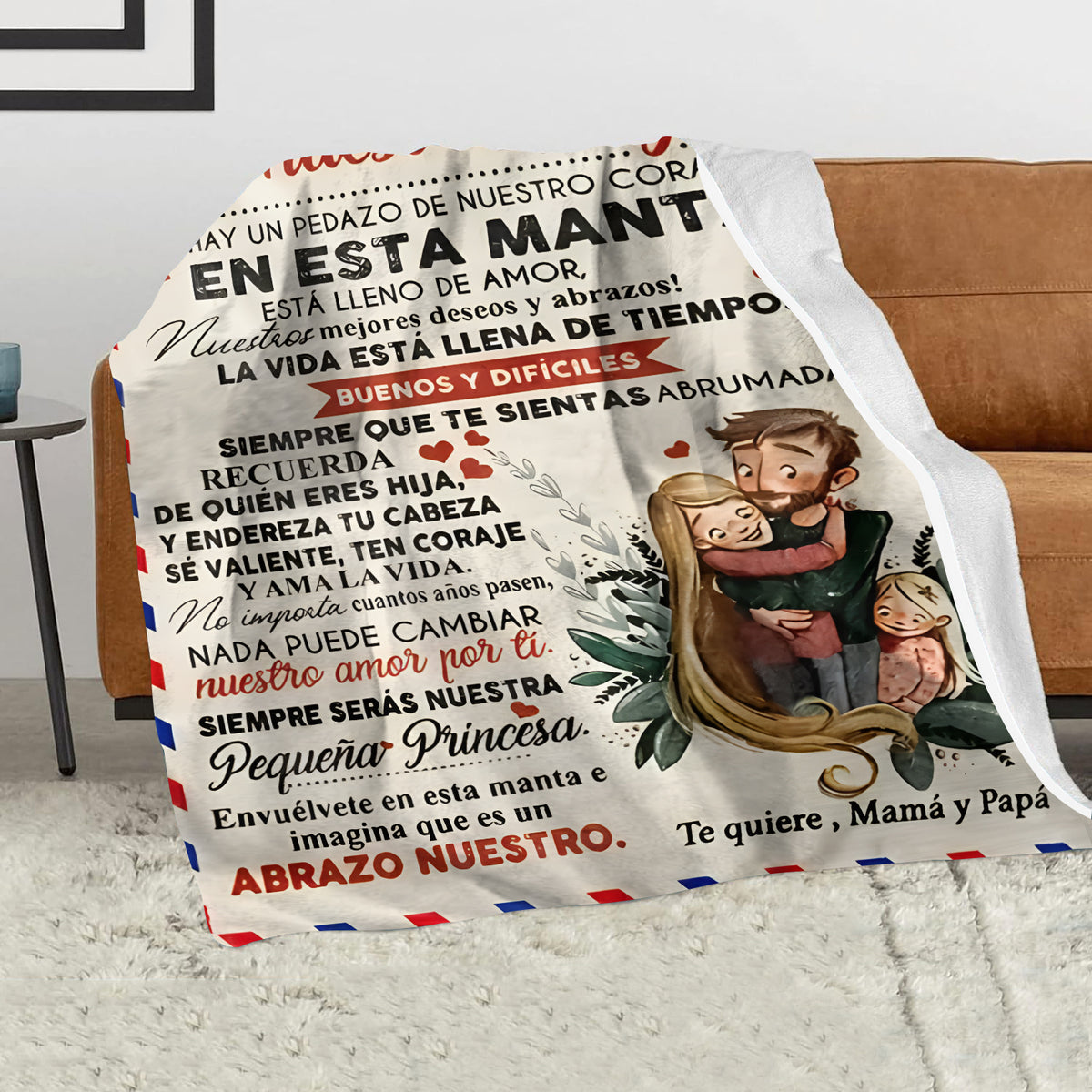Spanish Love Letter Flannel Throw Blanket for Daughter, Soft Flannel, Contemporary Style, Polyester,, Digital Print, Mixed Colors, All-Season, Home Kitchen Bedding, 200-250g Square
