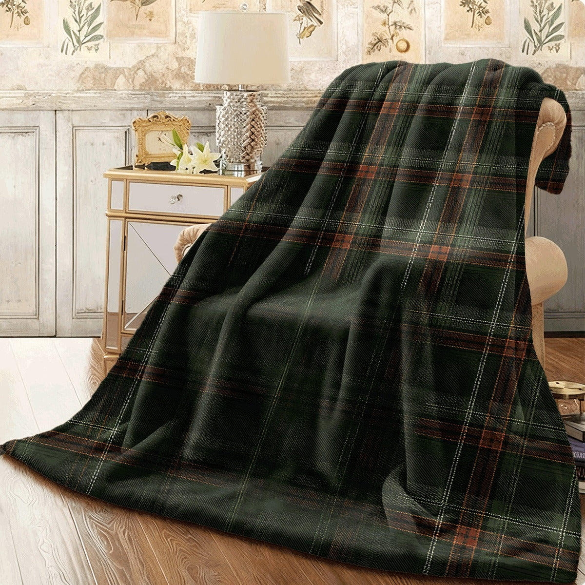 1pc Green And Brown Plaid Pattern Flannel Blanket Classic Checkered Design Soft Warm Throw for Sofa Cozy All-Season Plaid Flannel Material Retro Style Home Decor Accessory