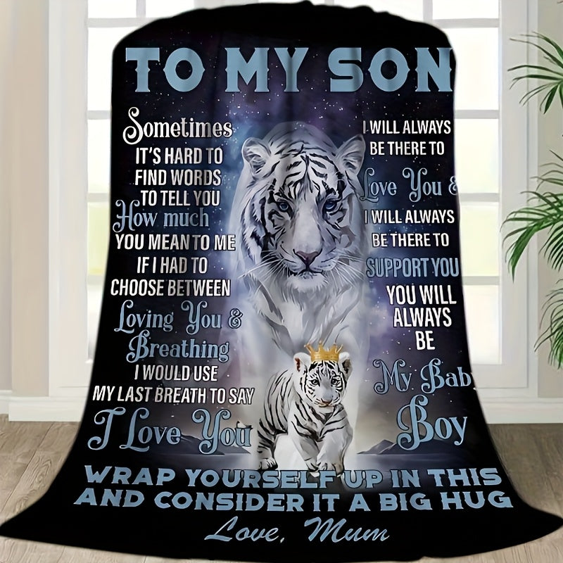 1pc Soft Tiger Print Flannel Blanket, Warm and Comfortable Mom Blanket for Sofa Bed