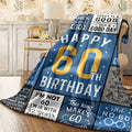 1pc Happy 60Th Birthday Flannel Blanket Retro Blue And Gray Typography Collage, Cozy Warm Throw for 60Th Birthday Celebration, Sofabed Decor, Machine Washable