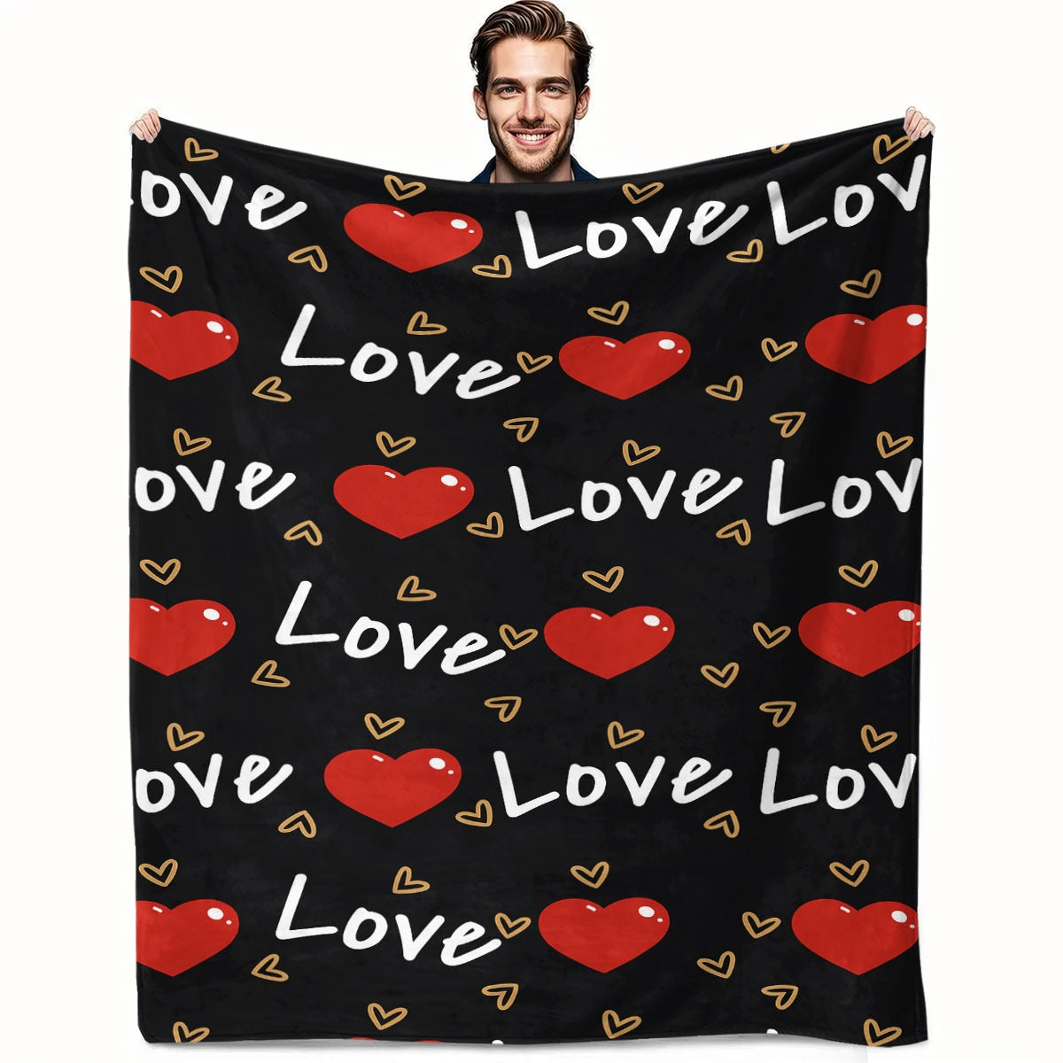 1pc Love Print Flannel Blanket | Soft Warm All-Season Quilted Throw with Red Hearts & Love Lettering, Plush Polyester Bedspread for Napping, Camping, Travel, Home Decor - Ideal Valentine'S Day Gift, Cozy Bedding, Romantic Theme
