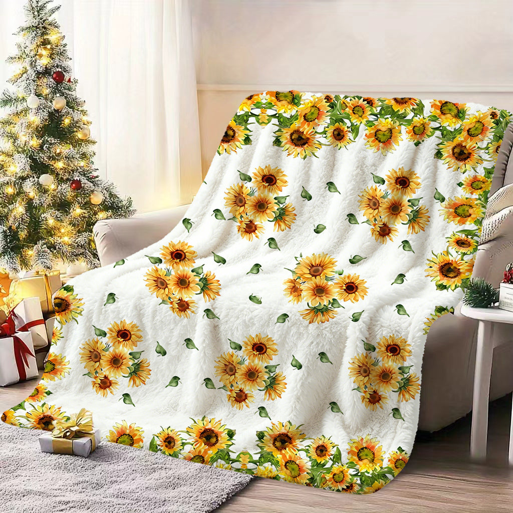 1pc Sunflower Patterned Blanket, Pastoral Style Design, Soft Plush Surface, Flannel Material Lightweight And Durable, Multiple Sizes Available, Ideal for Holiday Gatherings, Living Room Leisure, Bedroom Sleep, Study Reading, Seasonal Home Decor